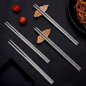 Stainless Steel Lot of 4 Pairs Reusable Food Utensil Chopsticks.